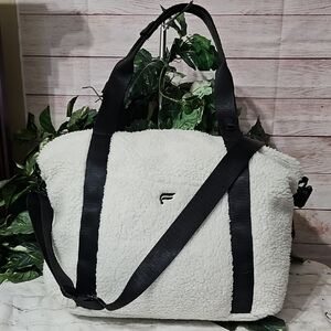 Fabletics Cream Teddy Everyday Tote with Black Straps and Logo